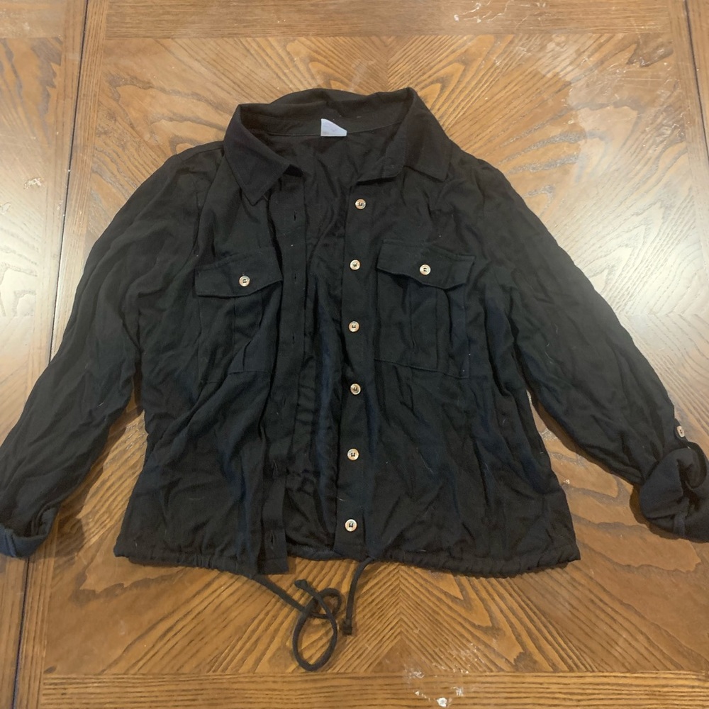 Long sleeve black button up dress shirt